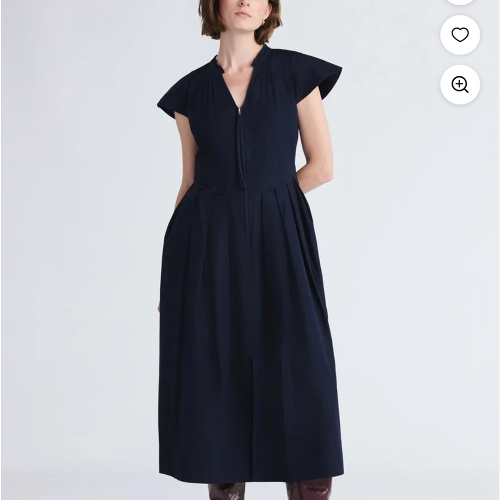 NWT Free Assembly Navy Zip Front Cotton Midi Dress Size 4-6
